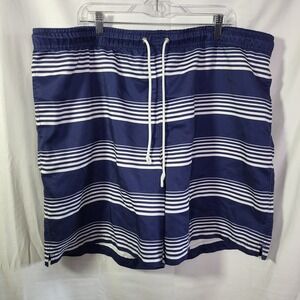 Lands' End Mens 2XL Tall Swim Trunks Navy White Striped Board Shorts 46-48